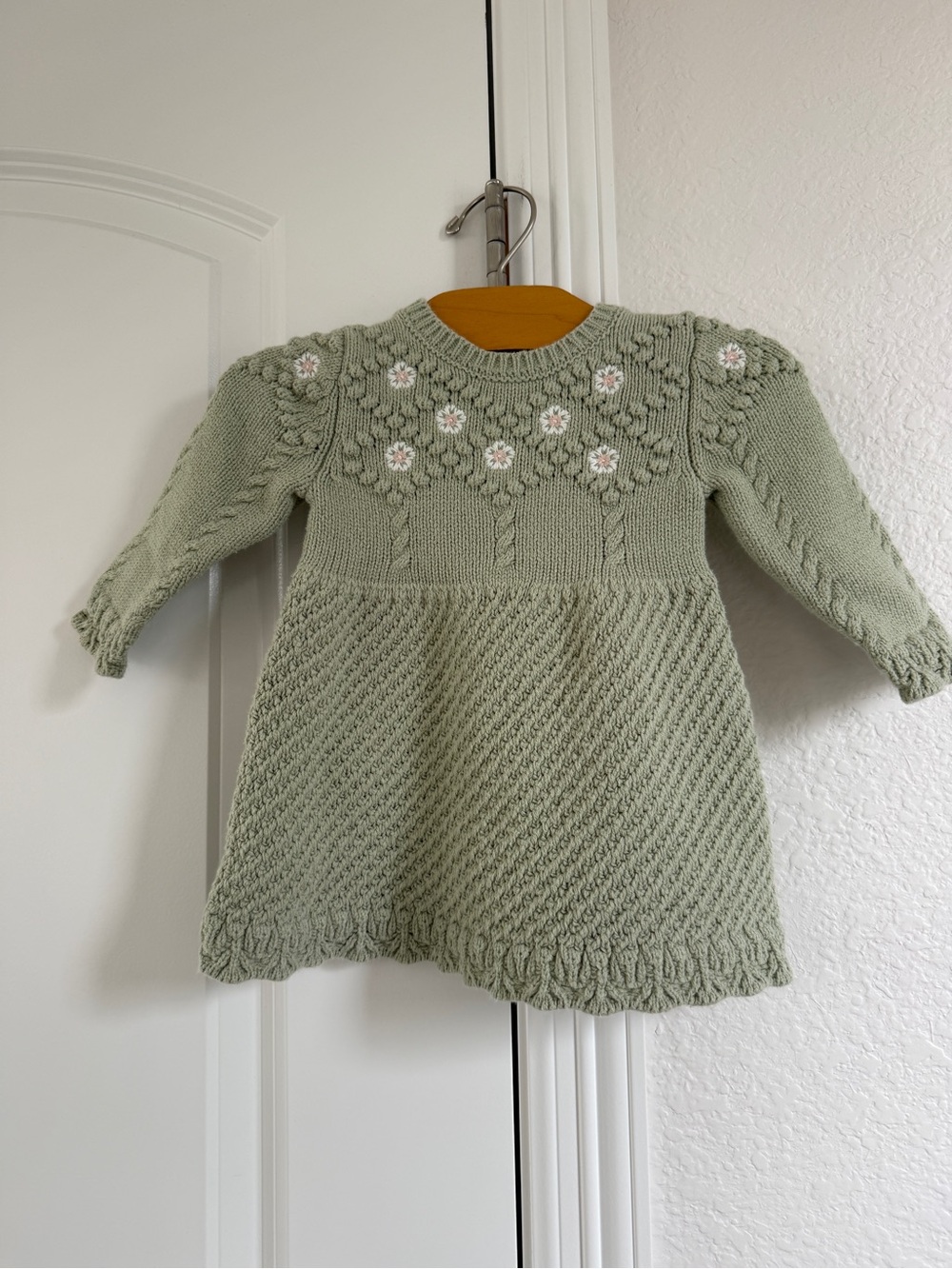 Cupcakes and cashmere Knit Sage Green 3-6 month Dress with Floral
